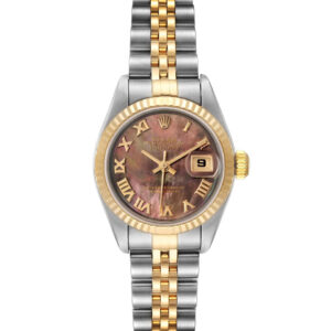 Rolex Datejust Steel Yellow Gold Black MOP Roman Dial Ladies Watch 79173