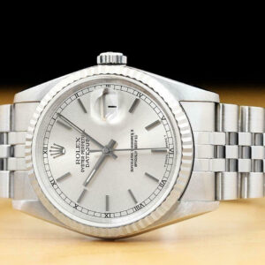 Rolex Authentic Rolex Mens Datejust Silver Dial 18k White Gold Stainless Steel Watch