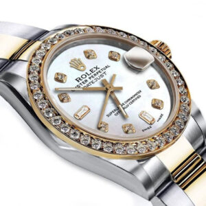 Rolex Ladies Rolex 26mm Datejust Two Tone White MOP Mother Of Pearl with 8 + 2 Diamond Accent+ Bezel