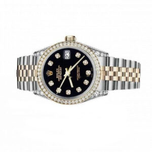 Rolex Women’s Rolex 31mm Datejust Two Tone Diamond Bezel & Lugs Black Color Dial