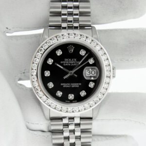 Rolex DateJust 36 Black Diamond Dial Steel & 18k White Gold Diamond Bezel Watch 3.0 ctw