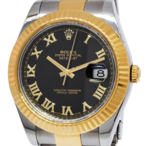 Rolex Datejust II 18k YG/Steel Black Dial Mens 41mm Watch ’13 B/P 116333