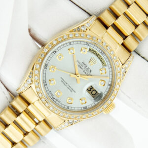 Rolex Day Date President 36mm 18038 18k Gold Silver Diamond Dial Diamonds Bezel