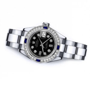 Rolex Black Trak Baguette 26mm Datejust SS Diamond & Sapphire Bezel