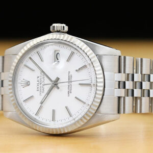 Rolex Mens Datejust 16014 White Dial 18k White Gold & Stainless Steel Watch