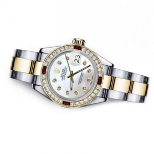 Rolex White Pearl 31mm Datejust Two Tone Diamonds + Ruby Bezel