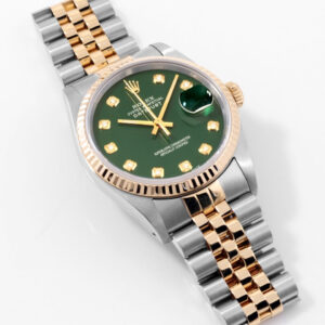 Rolex TT Datejust Custom “Emerald Green” Diamond Dial w/ Original Box 16013 Quickset Model 1980s