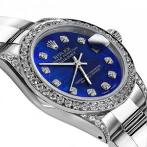 Rolex Blue Treated 26mm Datejust Steel SS Pave Diamonds on Shoulders & Bezel