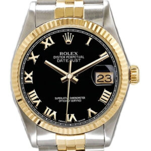 Rolex Men’s Datejust Two Tone Fluted Black Roman Dial