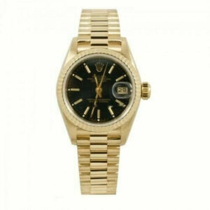 Rolex Model 69178 Ladys 18k Yellow Gold 26mm President Watch Black Stick Dial