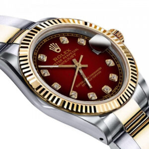 Rolex Ladies Rolex 26mm Datejust Two Tone Red Vignette Color Dial with Diamond Accent RT+ Classic