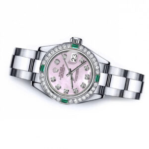 Rolex Pink Pearl 31mm Datejust SS Diamond & Emerald Bezel