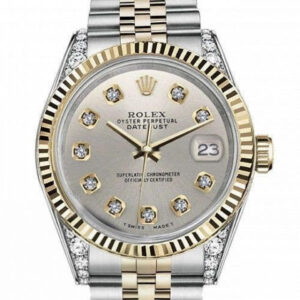 Rolex Women’s Rolex 31mm Datejust Two Tone Vintage Fluted Bezel With Lugs Silver Color Dial