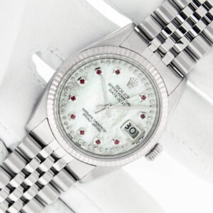 Rolex DateJust 36 MOP Diamond-Ruby Dial Steel & 18k White Gold Fluted Bezel Watch