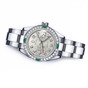 Rolex Men’s Rolex White Logo 36mm Datejust SS Diamond & Emerald Bezel