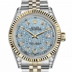 Rolex Men’s Rolex 36mm Datejust Two Tone Vintage Fluted Bezel With Lugs Jubilee Ice Blue Color Dial with Accent