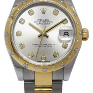 Rolex Datejust 18k Gold/Steel Silver Diamond Ladies 31mm Watch B/P ’18 178343