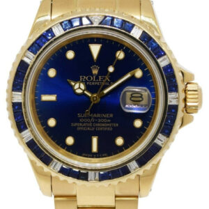 Rolex Submariner Date 18k Yellow Gold Blue Sapphire/Diamond 40mm Watch 16808