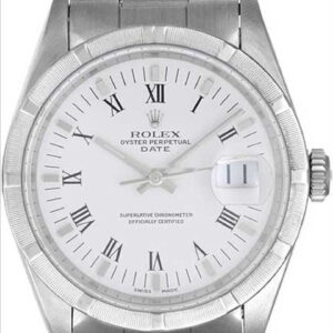 Rolex Date Men’s Stainless Steel Watch Engine Turned Bezel 15210