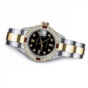 Rolex Black Baguette 26 Datejust Two Tone Diamond lugs & Rubies