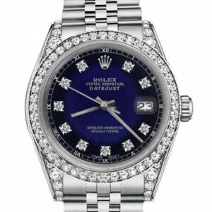 Rolex 31mm Datejust With custom Diamond bezel SS Blue Vignette Color Dial Bezel and Lugs SP Deployment buckle