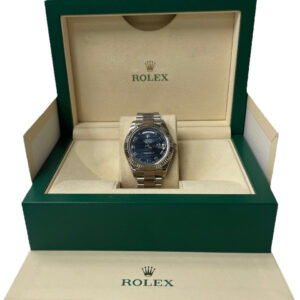 Rolex Day-Date II 18kt White Gold Rolex President Blue Wave Dial Watch Ref 218239BLWAP