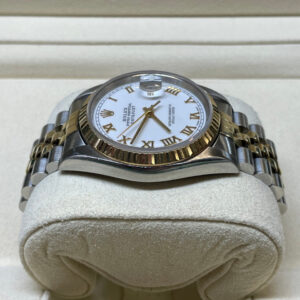 Rolex Datejust 36mm White Roman Dial Two Tone Stainless On Jubilee 16013