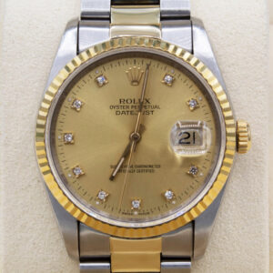 Rolex Datejust 36mm Factory Champagne Diamond Dial Two Tone Oyster Band W/Box & Papers