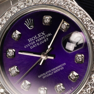 Rolex 31mm Datejust With custom Diamond bezel SS Purple Color Dial Bezel and Lugs with Diamond Accent Deployment buckle 68274