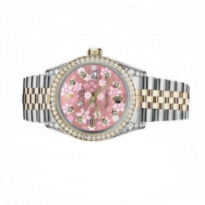 Rolex Women’s Rolex 31mm Datejust Two Tone Diamond Bezel & Lugs Glossy Pink Flower Dial with 8 + 2 Accent