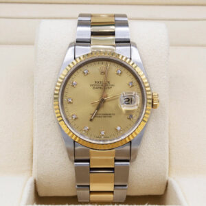 Rolex Datejust 36mm Factory Champagne Diamond Dial Two Tone Oyster Band W/Box & Papers