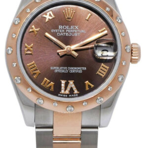 Rolex Datejust 18k Rose Gold/Steel Diamond VI Chocolate 31mm Watch B/P ‘G 178341