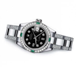 Rolex Emerald and Diamond 36mm Datejust Stainless Steel Black Color Dial Watch with 8 + 2 Diamond Accent watch