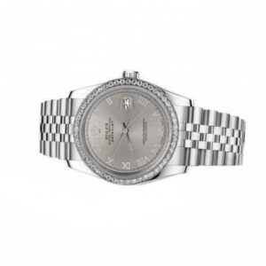 Rolex 26mm Datejust With custom Diamond bezel Slate Grey Roman Numeral Dial Deployment buckle