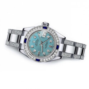 Rolex Ladies Customized Rolex watch 26mm Datejust Stainless Steel Ice Blue Color Dial with 8 + 2 Diamond RT