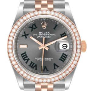 Rolex Datejust 36 Steel Rose Gold Wimbledon Dial Diamond Watch 126281 Unworn