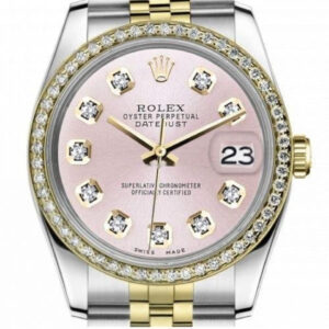 Rolex Ladies Rolex 26mm Datejust Vintage Diamond Bezel Two Tone Metallic Pink Diamond Dial