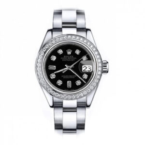 Rolex Black Baguette 26mm Datejust Stainless Steel Oyster Bracelet & Diamond Bezel