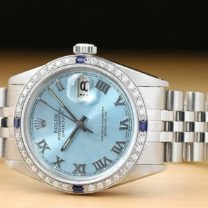 Rolex Mens Rolex Datejust Ice Blue Roman 18k Gold Diamond Sapphire & Steel Watch