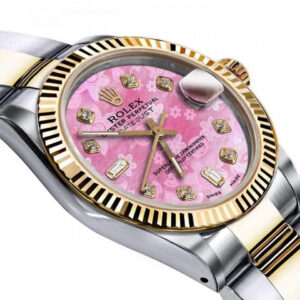 Rolex Women’s Rolex 31mm Datejust Two Tone Pink Flower MOP Mother of Pearl Dial with Baguette Diamond+ Classic