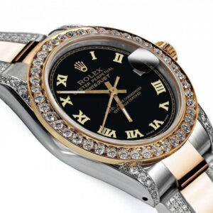 Rolex Black Roman 31mm Datejust Two Tone 18K Gold + SS + Side Diamonds Oyster Band + Bezel