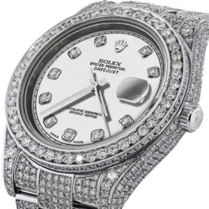 Rolex Mens 41mm Datejust II Stainless Steel White Color Dial with Diamond Accent RRT iced out full Bracelet