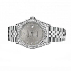 Rolex 36mm Datejust Grey Roman Numeral Dial Stainless Steel Swiss-Made Diamond Watch