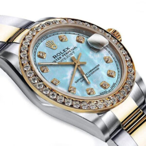 Rolex Ladies Rolex 31mm Datejust Two Tone Baby Blue MOP Mother Of Pearl Dial with Diamond RRT+ Bezel