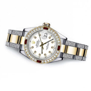 Rolex White Track 31mm Datejust Two Tone Side Diamonds + Rubies