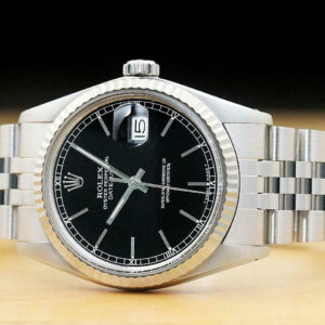 Rolex Mens Datejust Black Dial 18k White Gold & Steel Watch W/rolex Jubilee Band