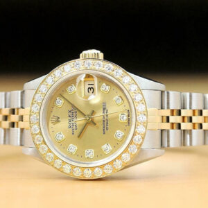 Rolex Ladies Datejust 69173 Factory Dial 18k Gold & Steel Watch 1.1 Ct Bezel