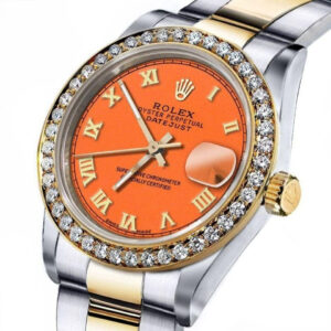 Rolex Ladies Rolex 31mm Datejust Two Tone Orange Color Roman Numeral Dial+ Bezel