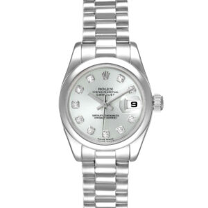 Rolex President Ladies Platinum Silver Diamond Dial Ladies Watch 179166