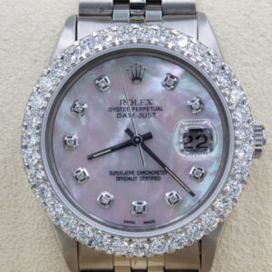 Rolex Datejust 36mm Custom 3ct VS Diamond Bezel & White MOP Dial Stainless Steel Quickset